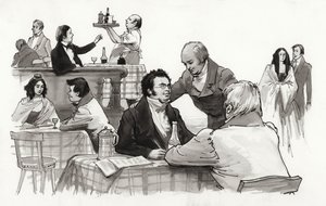 Schubert a přátelé (kvaš na papíře)