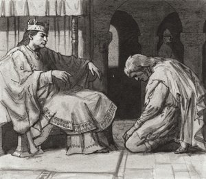 Walteof, hrabě z Northumbrie před králem Vilémem I. (kvaš na papíře) od Ralph Bruce