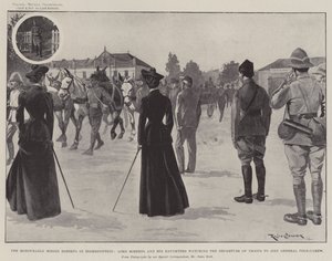 Ctihodná paní Robertsová v Bloemfonteinu, Lord Roberts a jeho dcery sledují odjezd vojsk, aby se připojili ke generálu Pole-Carewovi od Ralph Cleaver