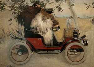 Ramon Casas a Pere Romeu v automobilu - Casas, Ramon (1866-1932) - 1901 - Olej na plátně - 208x291 - Museu Nacional d