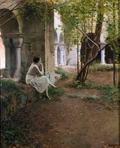 Mladá žena meditující v ambitu od Ramon Casas i Carbo
