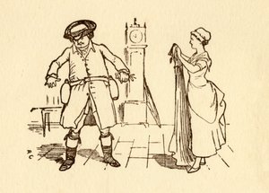John Gilpin si k opasku připevňuje láhve vína, 1878, c1918. od Randolph Caldecott