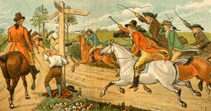 John Gilpin na svém jezdeckém koni pronásledovaný kolemjdoucími, 1878, c1918. od Randolph Caldecott