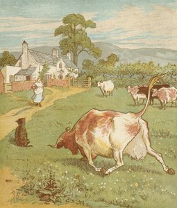 Akumulační říkanka The House that Jack Built. Tohle je kráva se zmuchlaným rohem, která pohodila psem... Ilustrace Randolpha Caldecotta. od Randolph Caldecott