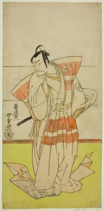 Herec Nakamura Nakazo I jako Kudo Suketsune ve hře Edo no Fuji Wakayagi Soga, hrál v divadle Nakamura v prvním měsíci, 1789 od Rantokusai Shundo