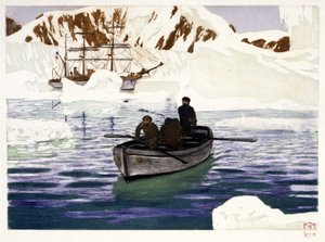 Charcot a posádka Why Pas au Pôle – kresba Dugardier, v „Les belles cruisières francaises““ od Paula Chacka, Librairie de la Revue Française, Paříž