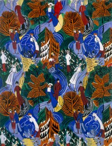 Bruslaři, návrh na potištěné hedvábí, cca 1914-20 (barevná litografie) od Raoul Dufy