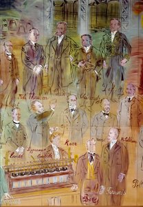 La Fee Electricite, detail: Portréty různých intelektuálů a vědců: Jules Francois Joubert, Elihu Thomson, Ernst Werner Siemens, Charles Proteus Steinmetz, Marcel Deprez, Gaston Plante, Gabriel Lippmann, John Kerr, Maurice Leblanc, Humphrey Da od Raoul Dufy