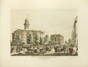 N. W. Corner of LaSalle a Randolph, Chicago, Showing Court House Square v roce 1864
