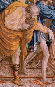 Vlámský gobelín. Řada Skutky apoštolské. Svatý Pavel a svatý Barnabáš v Lystře (San Pablo y San Bernabé en Lystra). 8. látka v sérii, byla rozdělena na dvě části, aby se přizpůsobila místnosti. Kreslený model od Rafaela Sanzia. 1519. Manufaktura Jan Raes od Raphael