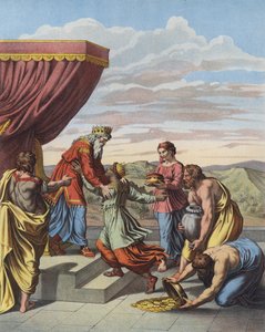 Král Šalamoun přijímá královnu ze Sáby (barva litho) od after Raphael