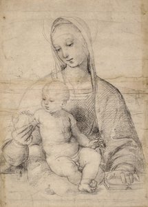 Madona z granátového jablka, kolem 1504 (černošedá křída) od Raphael