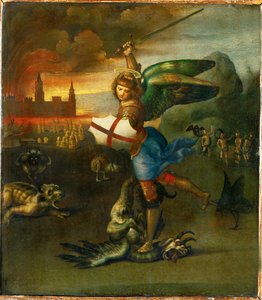 Svatý Michael. Namalováno pro Guidobalda Montefeltra, vévodu z Urbina... od Raphael (1483-1520)