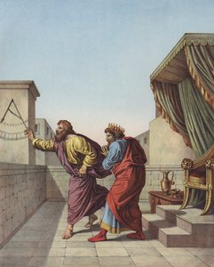 Izajáš informuje judského krále Ezechiáše, že bude žít ještě patnáct let (barva litho) od after Raphael