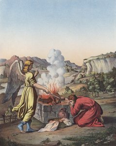 Anděl zjevující se před Gideonem (barva litho) od after Raphael