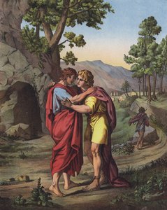 Poslední setkání Davida a Jonathana (barva lito) od after Raphael
