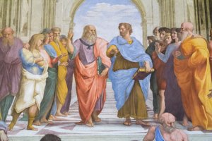 Aristoteles a Platón: detail z Athénské školy ve Stanza della Segnatura