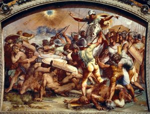 Joshua zatemnění slunce, freska v lodžii, Vatikán, c. 1518-1519 (freska) od Raphael