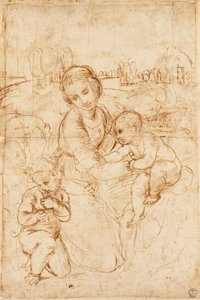 Madonna mit Kind und dem kleinen Johannes dem Täufer, ca. 1508, von Raphael (1483-1520), Zeichnung von Raphael (1483-1520)