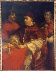 Portrét papeže Lva X. (1475-1521), syna Laurenta de Medici (1449 - 1492) (Laurent Velkolepý: Lorenzo Velkolepý) obklopený kardinály Luigim de 
