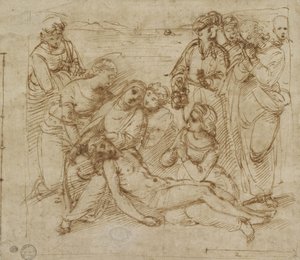 The Lamentation (pero a hnědý inkoust na bílém papíře) od Raphael