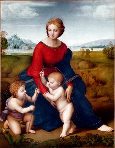 Panna v prérii aneb Madona z Belvederu Obraz od Raphaela (Raffaello Sanzio 1483-1520) 1506 Ne. 113 X 88 cm Vídeňské Kunsthistorisches Museum od Raphael
