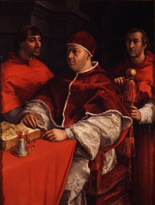 Portrét papeže Lva X s kardinály Giulio de Medici a Luigi de Rossi, cca 1518 od Raffaello Sanzio Raphael