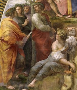 Parnas. Detail. Freska ve Stanza della Segnatura, cca 1510-1511. od Raphael