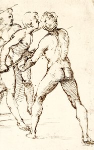 Tři válečníci očekávají útok od Raffaello Sanzio Raphael
