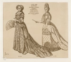 Dvorní kostýmy. Marie Anna de Baviere, francouzská dauphiné, provdaná za syna krále Ludvíka XIV. Podle uměleckých děl ve sbírce Bonnart. od Raphael Jacquemin