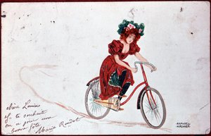 Pohlednice ženy na kole - ilustrace R. Kirchner, v.1900