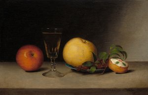 Zátiší s jablky, sherry a čajovým dortem, 1822.