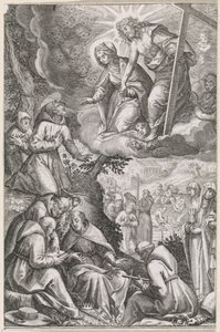 Svatému Františkovi a jeho řádu se zjevují Kristus a Panna Maria od Raphaël Sadeler (I)