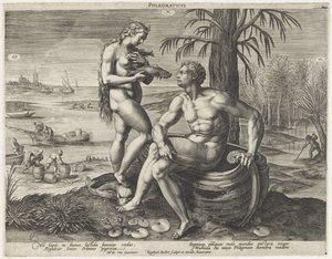 Flegmatický temperament Phlegmaticus (název na předmětu) Vier temperamenten (název série) od Raphaël Sadeler (I)
