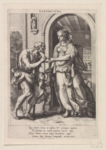 Charita Eleemosyna (titul na objektu) Šest křesťanských ctností (název série) od Raphaël Sadeler (I)