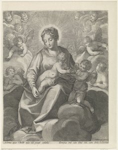 Marie s Ježíškem v oblacích od Raphaël Sadeler (II)