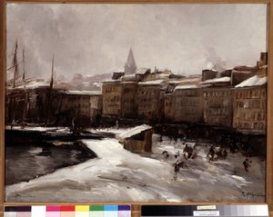 Quai du port, Marseille, pod sněhem Malba od Raymonda Allegra (1857-1933) Rozměr 56x74 cm. Povinná zmínka: S pozdravem kolekce nadace de Provence Marseille od Raymond Allegre