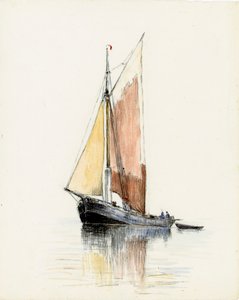 Gabare v ústí řeky Gironde (kvaš, uhel a tužka na papíře) od Raymond Bonnefon