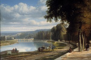 Procházka do Parc de Saint Cloud Detail na břehu Seiny, koně na vlečné stezce. Obraz Raymonda Esbrata (1809-1856) 1850 Roanne. Muzeum Josepha Dechelette od Raymond Esbrat