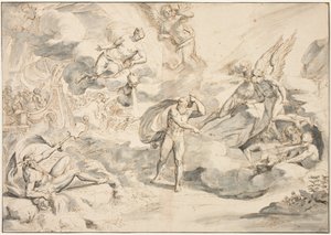 Aeolus poslouchá příkaz Junos k vytvoření bouře, c.1683-84 (pero a inkoust s mytím na papíře)