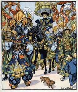Aladin jde do sultánova paláce: ilustrace k pohádce "Aladin aneb zázračná lampa" v "Arabských nocích".