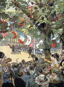 První světová válka: defilé vítězství na Avenue des Champs-Elysées v Paříži 14. 7. 1919: Francouzští vojáci námořnictva obdivovaní davem Pařížanů - (1. světová válka: přehlídka vítězství na třídě Champs Elysées) od Raymond de la Neziere
