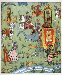 Ilustrace k pohádce "Aladin aneb zázračná lampa" v knize Arabské noci. od Raymond de la Neziere
