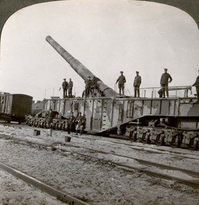 16palcové železniční dělo, které drtilo Hindenburgovu linii, první světová válka, Francie, 1917-1918.