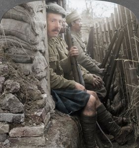 Indičtí vojáci v zákopech, první světová válka, 1914-1918
