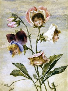 Geranium & Sweet Pea - Květinové děti - pár (akvarel a tělová barva na papíře) od Rebecca Coleman