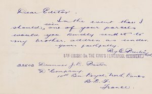 Dopis redakci, 1914-18 od Reg G. Preston