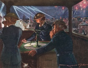 Pozorovací stanoviště válečné britské národní hasičské služby během náletu, druhá světová válka