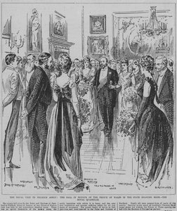 Tanec královské čtverylky na plese pořádaném na počest prince z Walesu ve státním salonu ve Welbeck Abbey v hrabství Nottinghamshire. od Reginald Thomas Cleaver