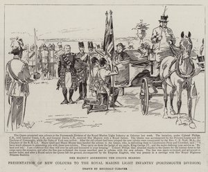 Předání nových barev Královské námořní lehké pěchotě, divize Portsmouth (litografie) od Reginald Thomas Cleaver